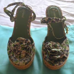 Vintage Platform Bamboo Ankle Strap Wede Espadrilles Rosette Design Size 10